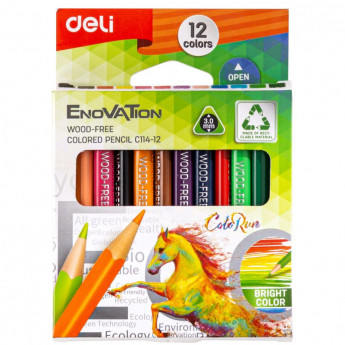 Карандаши цветные 12цв 3-гран Deli Enovation mini, пластик, EC114-12