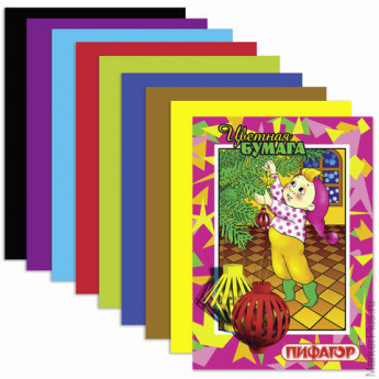 Цветная бумага, А4, 16 листов, 8 цветов, ПИФАГОР "Гномик на празднике", 200х283 мм, 121008