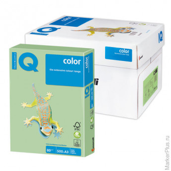 Бумага цветная IQ color БОЛЬШОЙ ФОРМАТ (297х420 мм), А3, 80 г/м2, 500 л., пастель, зеленая, MG28