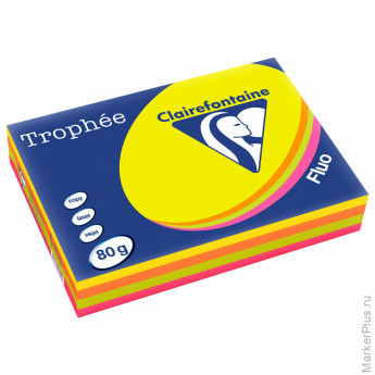 Бумага цветная CLAIREFONTAINE, А4, 80 г/м2, 500 л. (4 цвета x 125 л.), микс неон, 1705SC