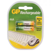 Батарейки аккумуляторные GP, AAA, Ni-Mh, 750mAh, 2 шт, в блистере, 75AAAHC-2DECRC2, комплект 2 шт