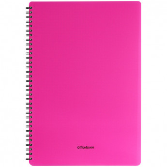Тетрадь 60л. А4 клетка на гребне OfficeSpace 'Neon', розовая пластиковая обложка