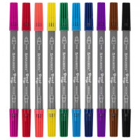 Фломастеры двусторонние BRAUBERG "PREMIUM" "DUAL-TIP", 10 шт., 10 цветов, два наконечника, картонная коробка с европодвесом, 151946, комплект 10 шт
