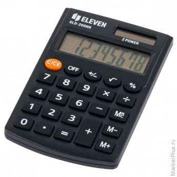 Калькулятор карманный Eleven SLD-200NR, 8 разрядов, двойное питание, 62*98*10мм, черный