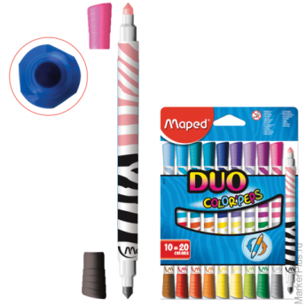 Фломастеры двусторонние MAPED "Color'peps Duo", 10 штук, 20 цветов, 4,7 мм, смываемые, 847010