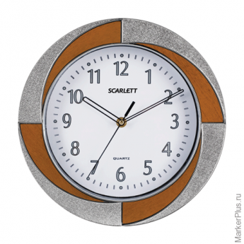 Часы настенные SCARLETT SC-55RA круг, белые, бело-коричневая рамка, плавный ход, 28х28х4,4 см, SC - 
