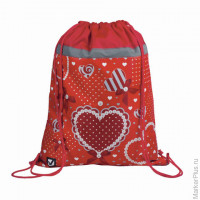 Сумка для обуви BRAUBERG для учениц начальной школы, плотная, "Сердце", красная, 45х35 см, 226508