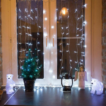 Гирлянда светодиодная Дождь 96LED 1,5x1м, МЕРЦАНИЕ, БЕЛЫЕ 235-025