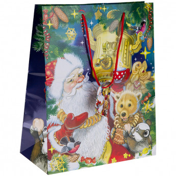 Пакет бумажный 26*32.4*12.7 см, "Дед Мороз с самоваром S", ламинированный