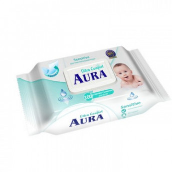 Салфетки влажные AURA для детей ULTRA COMFORT 100шт. с крышкой, комплект 100 шт