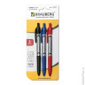 Ручки шариковые BRAUBERG "Leader", набор 3 шт., автоматическая, 0,7 мм, рез. держ., блистер, син., черн., кр., 141542