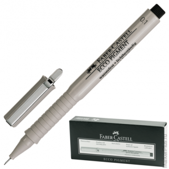 Ручка капиллярная FABER-CASTELL "Ecco Pigment", толщина письма 0,1 мм, корпус серый, черная, 166199
