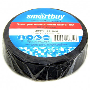Изолента Smartbuy, 15мм*10м, 130мкм, черная, инд. упаковка, 10 шт/в уп