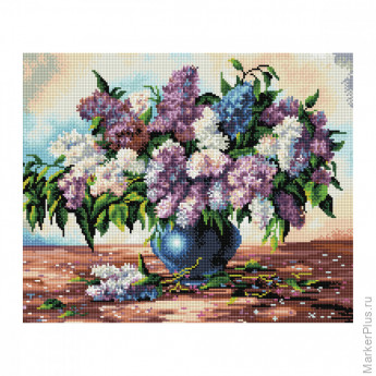 Алмазная мозаика ТРИ СОВЫ "Букет сирени", 40*50см, холст, картонная коробка с пластиковой ручкой