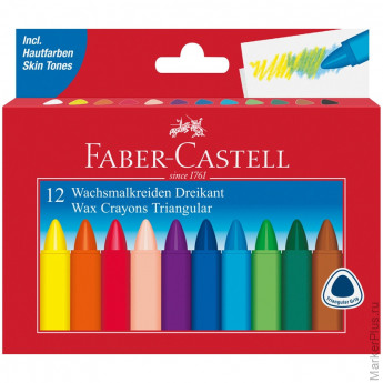 Мелки восковые Faber-Castell, 12цв., трехгранные, картон. упак., 2 шт/в уп Мелки восковые Faber-Castell, 12цв., трехгранные, картон. упак., 2 шт/в уп