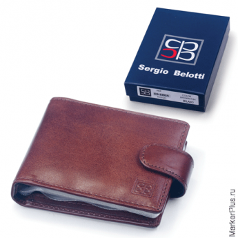 Визитница карманная SERGIO BELOTTI на 16 визиток, натур. кожа, застежка-кнопка, коричневая,