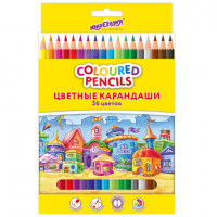 Карандаши цветные ЮНЛАНДИЯ "ДОМИКИ", 36 цветов, шестигранные, грифель 3 мм, 181839