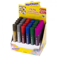 Гель с блестками ЮНЛАНДИЯ, для декора, поделок, DIY, творчества, оформления, 10,5 мл, цвета ассорти, в дисплее, 662252, 15 шт/в уп