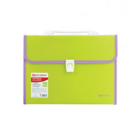 Папка-портфель пластиковая BRAUBERG 'JOY', А4 (330х245х35 мм), 13 отделений, с окантовкой, салатовая, 227974