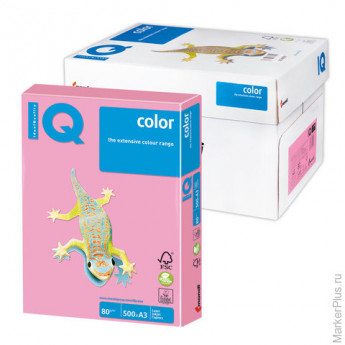 Бумага IQ (АйКью) color, А3, 80 г/м2, 500 л., пастель розовый фламинго, OPI74