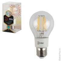 Лампа светодиодная ЭРА, 5 (40) Вт, цоколь E27, грушевидная, теплый белый свет, 30000 ч., F-LED А60-5
