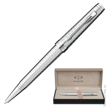 Ручка шариковая PARKER Premier Deluxe Graduated Chiselling ST корпус латунь,дет-серебро,S0888000,син