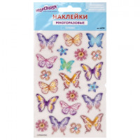 Наклейки гелевые 'Пастельные бабочки', многоразовые, с блестками, 10х15 см, ЮНЛАНДИЯ, 661780