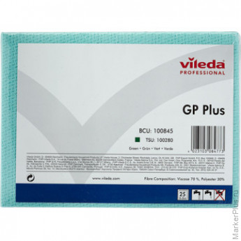Салфетки хозяйственные Vileda ДжиПи Плюс зеленые 25шт/уп 100845, комплект 25 шт
