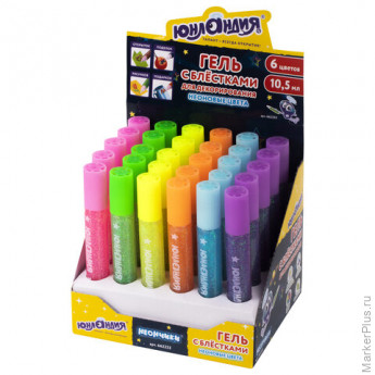 Гель с блестками ЮНЛАНДИЯ "НЕОНЧИКИ", для декора, поделок, DIY, творчества, оформления, 10,5 мл, цвета ассорти, в дисплее, 662253, 15 шт/в уп