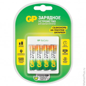 Зарядное устройство с аккумуляторными батарейками Ni-Mh 4 шт., АА, 2700 mAh, GP, Е411/270AAHCCS