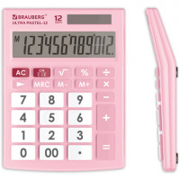 Калькулятор настольный BRAUBERG ULTRA PASTEL-12-PK (192x143 мм), 12 разрядов, двойное питание, РОЗОВЫЙ, 250503