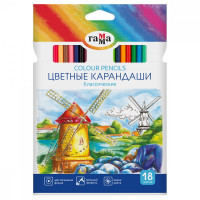 Карандаши цветные Гамма 'Классические', 18цв., заточен., картон. упаковка, европодвес