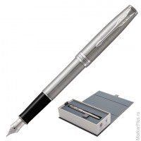 Ручка перьевая PARKER "Sonnet Steel CT", корпус серебристый, нержавеющая сталь, палладиевое покрытие деталей, 1931509, черная