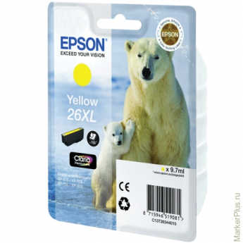 Картридж струйный EPSON (C13T26344010) Expression Premium XP-600/605/700/800, желтый, оригинальный