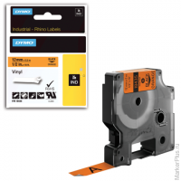Картридж для принтеров этикеток DYMO Rhino, 12 мм х 5,5 м, лента виниловая, чёрный шрифт, оранжевая,