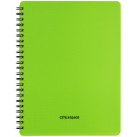 Тетрадь 60л. А5 клетка на гребне OfficeSpace "Neon", салатовая пластиковая обложка, 2 шт/в уп