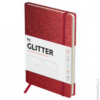 Ежедневник недатированный, А6, 136л., твердый переплет, диз. картон, BG "Glitter. Red", красный, на резинке, карман Ежедневник недатированный, А6, 136л., твердый переплет, диз. картон, BG "Glitter. Red", красный, на резинке, карман