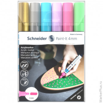 Набор маркеров акриловых Schneider "Paint-it 320", 4мм, ассорти, 6шт., комплект 6 шт