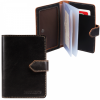 Бумажник водителя FABULA "Kansas", натуральная кожа, тиснение, 6 пластиковых карманов, кнопка, черны