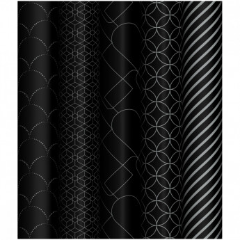 Упаковочная бумага глянц. 70*100см, MESHU 'Pattern on black', 80г/м2, ассорти 5 дизайнов