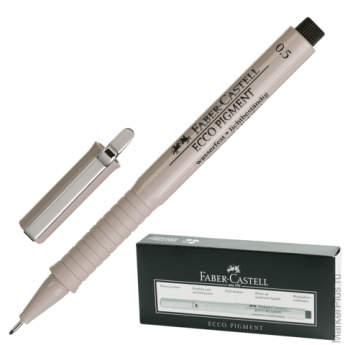 Ручка капиллярная FABER-CASTELL "Ecco Pigment", толщина письма 0,5 мм, корпус серый, черная, 166599