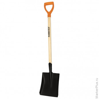 Лопата совковая стальная 19х27 см, ОБЩАЯ ДЛИНА 115 см, деревянный черенок, V-ручка, RABBITEX (РАББИТЕКС) "STANDARD", 700487