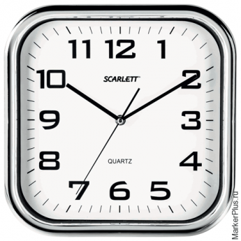 Часы настенные SCARLETT SC-WC1003O квадратные, белые, серебристая рамка, пластик, плавный ход, 30х30