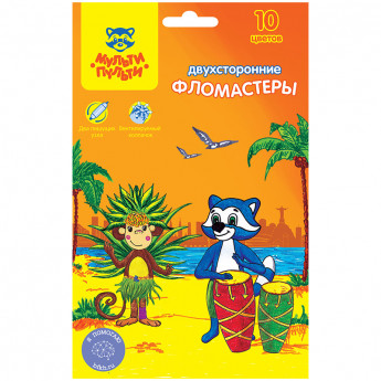 Фломастеры двусторонние Мульти-Пульти 'Енот в Бразилии', 10цв., 10шт., смываемые, картон, европодвес, 3 шт/в уп