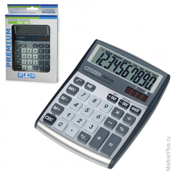 Калькулятор CITIZEN настольный CDC-100WB, 10 разрядов, двойное питание, 135x108 мм