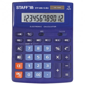 Калькулятор настольный STAFF STF-888-12-BU (200х150 мм) 12 разрядов, двойное питание, СИНИЙ, 250455