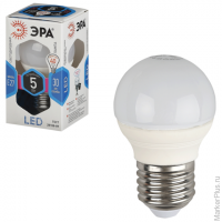 Лампа светодиодная ЭРА, 5 (40) Вт, цоколь E27, шар, холодный белый свет, 30000 ч., LED smdP45-5w-840