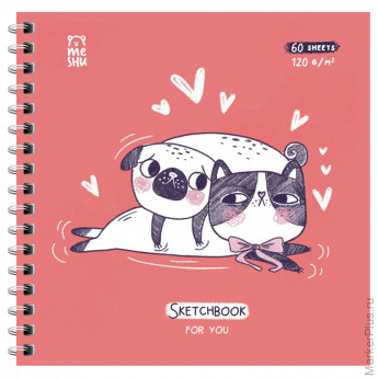 Скетчбук 60л., 150*150 MESHU "Амурная история", на гребне, выб.лак, soft-touch, 120г/м2