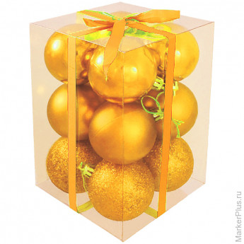 _Набор пластиковых шаров 12 шт, 50 мм, золотой