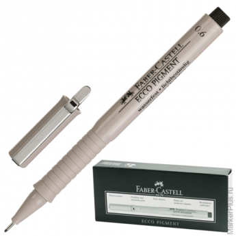 Ручка капиллярная FABER-CASTELL "Ecco Pigment", толщина письма 0,6 мм, корпус серый, черная, 166699